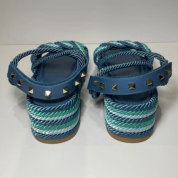 Valentino Rockstud Torchon Ankle-Strap Espadrille Wedge Sandals 41 - Picture 5 of 8